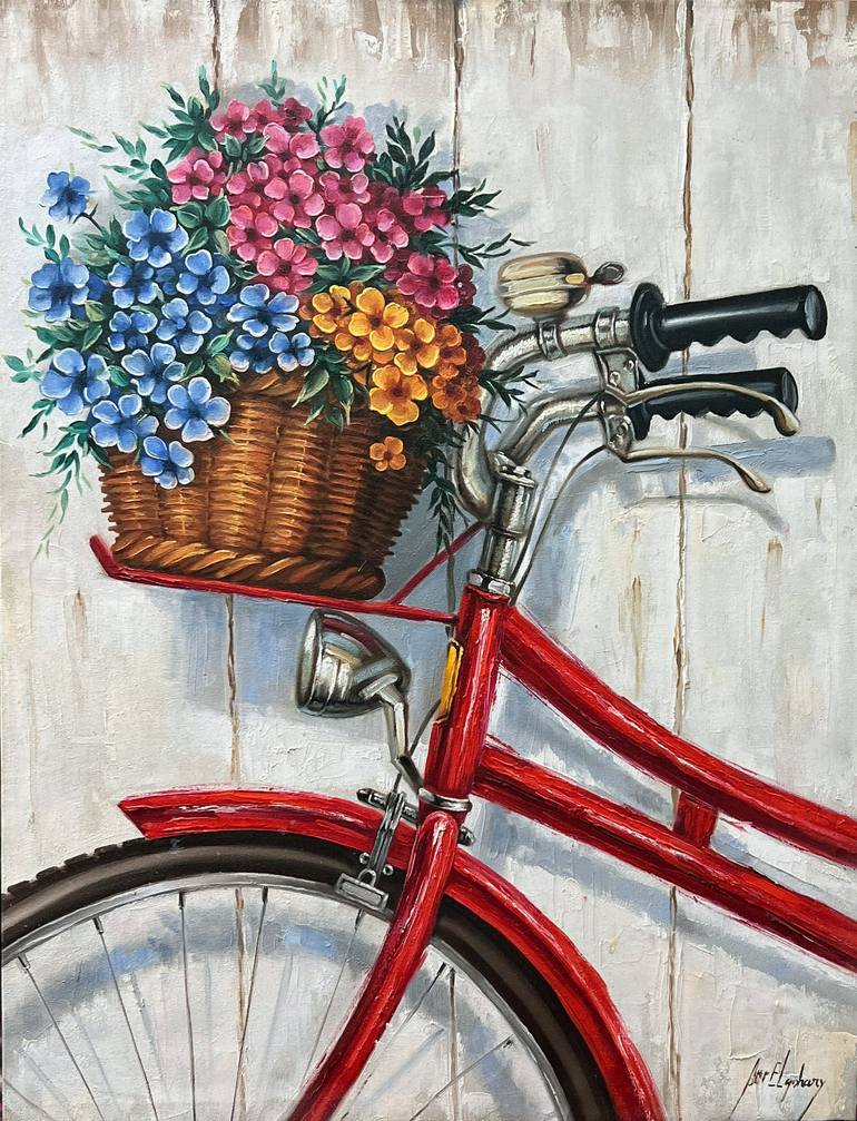 bicycle with flowers painting