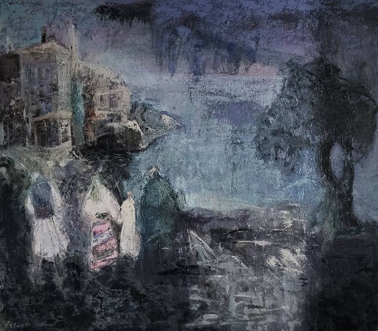 Original Landscape Painting by Nevzat Kica | Expressionism Art on Canvas | The Last Night in Arberia