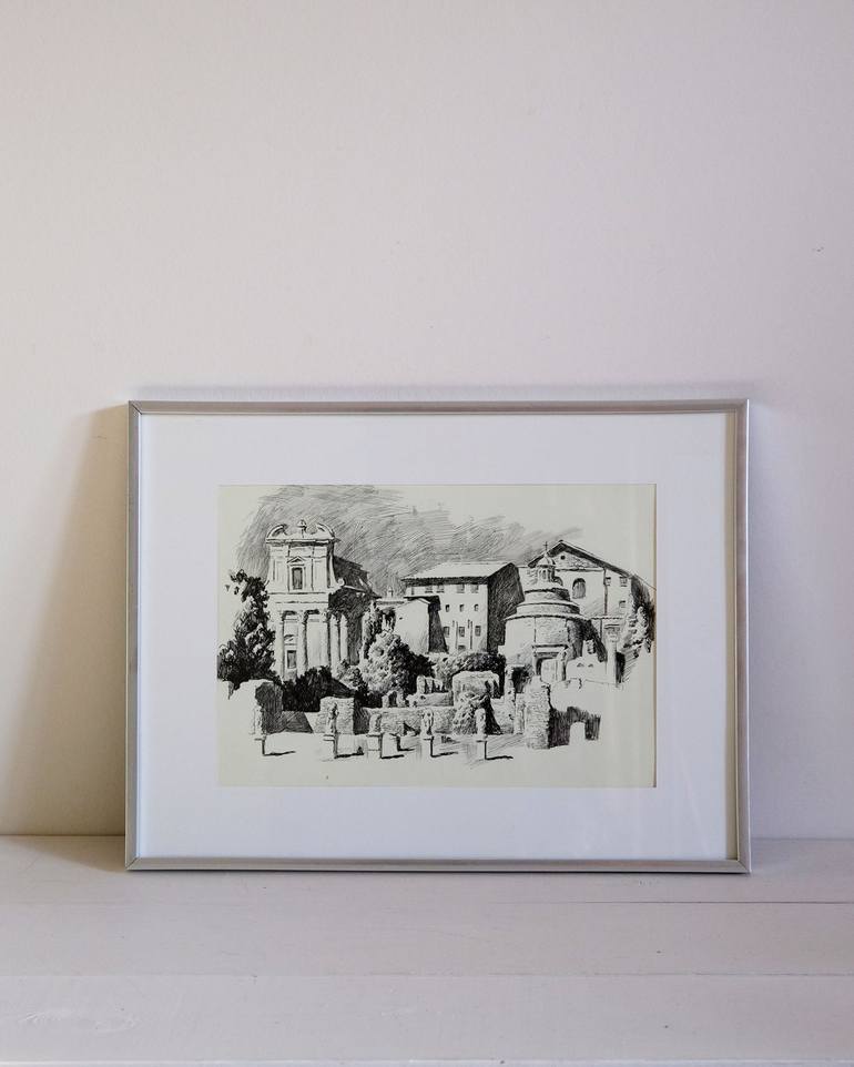 Original Fine Art Architecture Drawing by Ksenya Shapkina