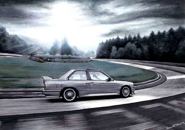 BMW M3 CAR RIDING THROUGH THE FAMOUS NURBURGRING RACE TRACK AT DAY thumb