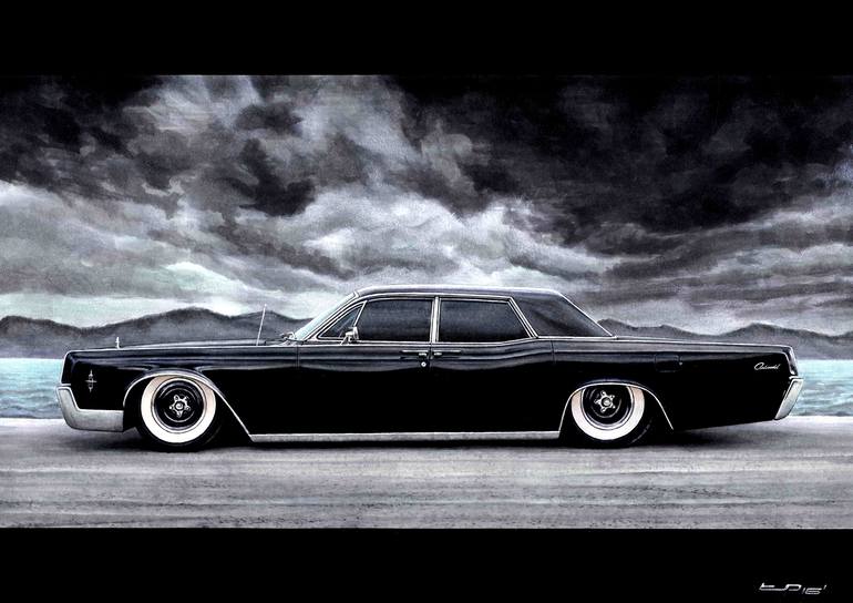 Classic Muscle American Car Lincoln Continental In Black Drawing By Lukasz Jan Drygiel Saatchi Art