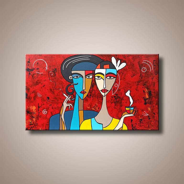 Original Abstract People Painting by Edit Voros