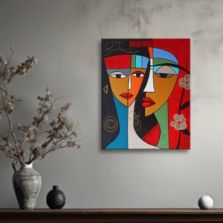 Original Cubism People Painting by Edit Voros