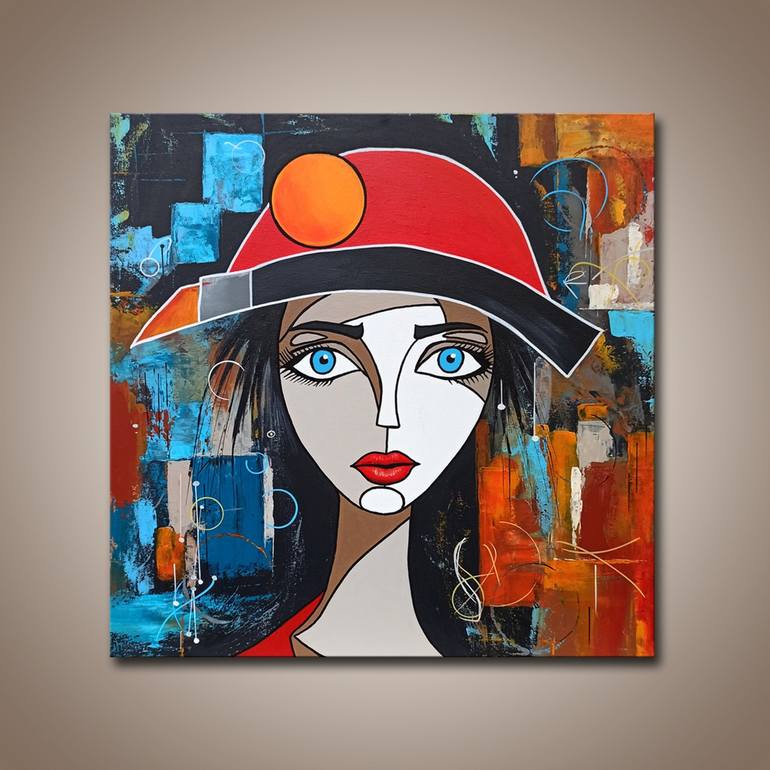 Original Cubism People Painting by Edit Voros