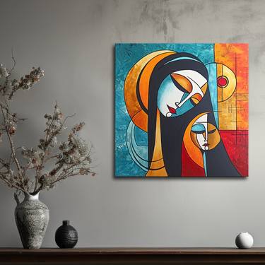 Virgin Mary and the child Jesus Modern Cubist Painting thumb