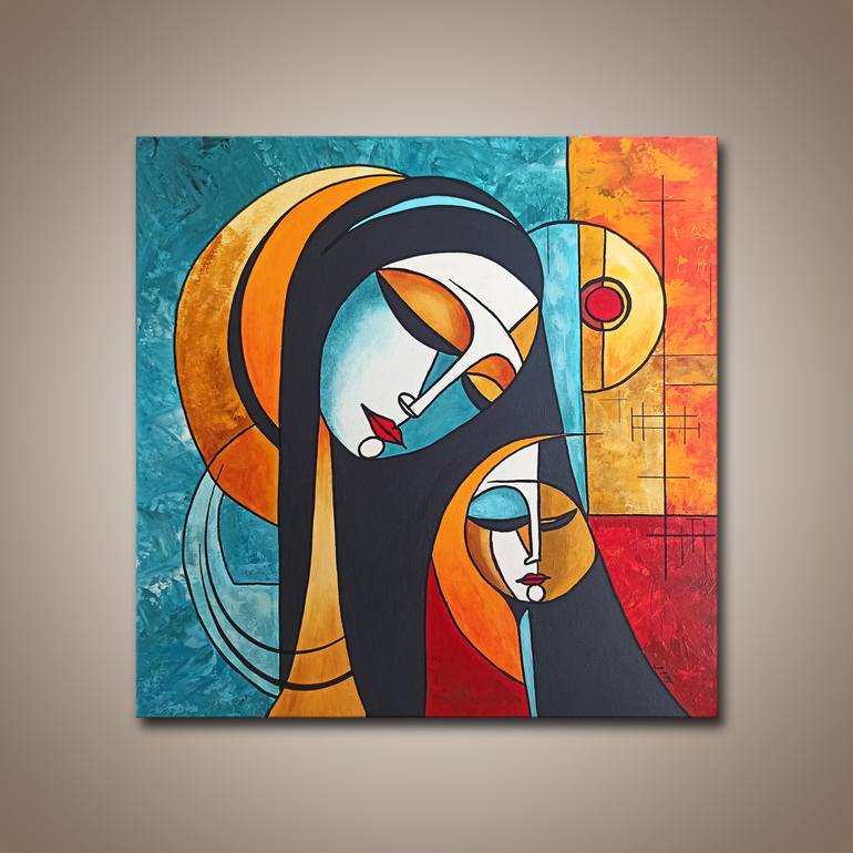 Original Cubism People Painting by Edit Voros