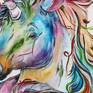 "UNICORN FACTORY" is acrylic painting on gallery wrapped canvas. Painted with profession acrylics on a cotton canvas base and hand-stretched over a wood frame. 
The painting is sealed with a final coat of shinney varnish for protection.
Signed on the front. Titled, signed and dated on the back.
NOTE: THERE IS A BLACK HAND PAINTED LINE PAINTED AROUND THE PAINTING AS A FRAME