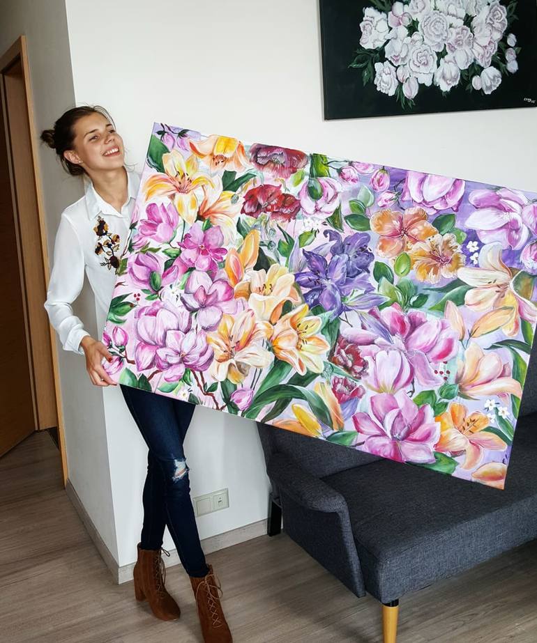 Original Abstract Floral Painting by Elina Sanda Zake