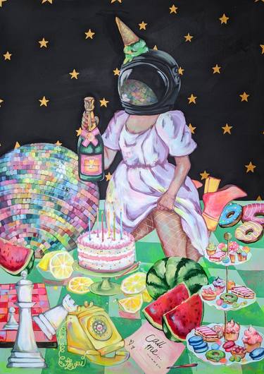 Original Outer Space Paintings by Elina Sanda Zake