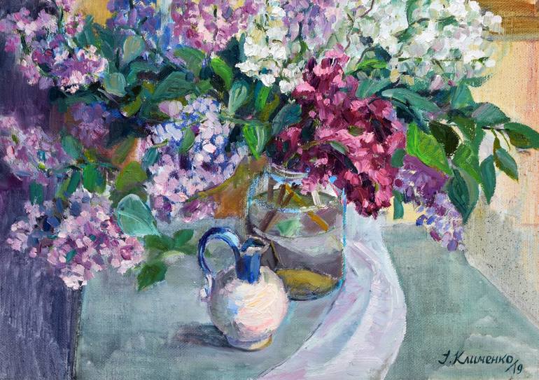 Still life: Lilac mood Painting by Iryna Klymenko | Saatchi Art