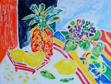 Still Life with a Pineapple, Lemons and a Violet thumb