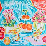 Still Life with Porcelain Birds, Cyclamen and Pomegranates by Tamara Jare