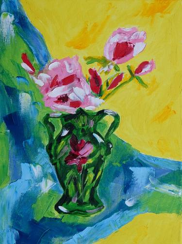 Pink Roses in Green Vase thumb