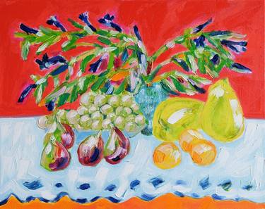 Still Life with Blue Flowers, Grapes, Figs and Quinces thumb