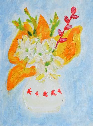 White Flowers Bouquet in Modern Vase thumb