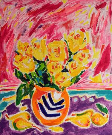 Still Life With Yellow Roses And Summer Pears thumb