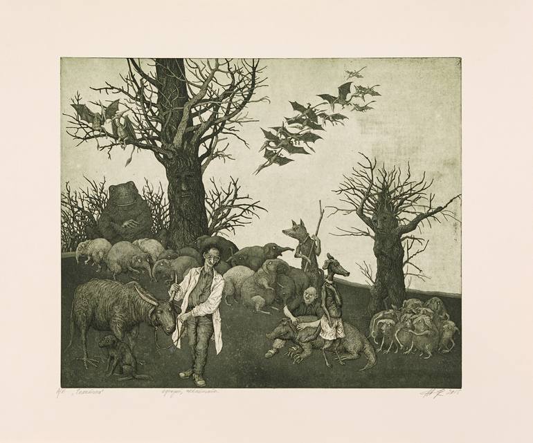 Original Conceptual Fantasy Printmaking by Valery Slauk