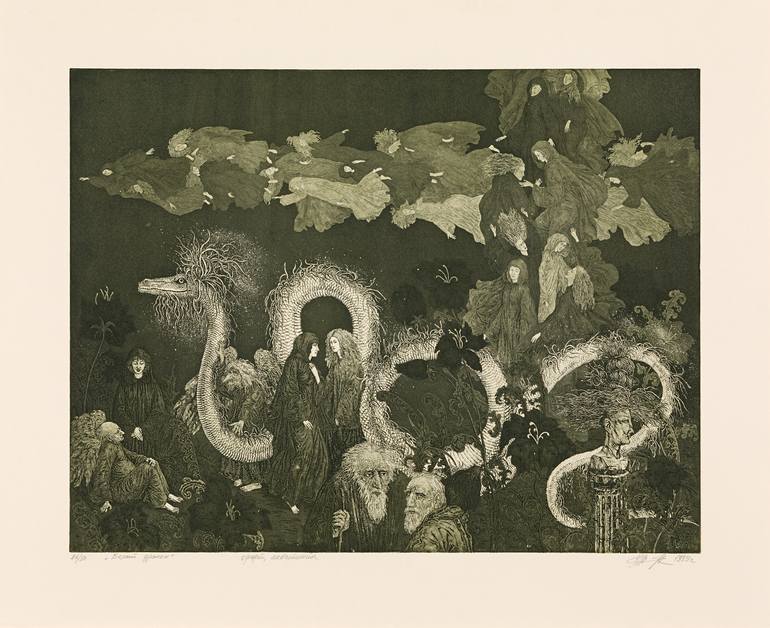 Original Figurative Fantasy Printmaking by Valery Slauk