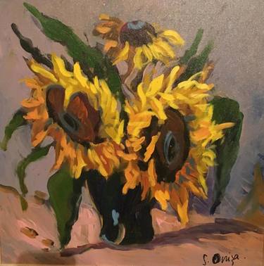 Sunflower - black vase thumb