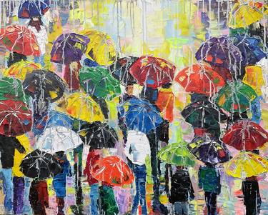 Abstract oil painting Color Umbrellas. thumb