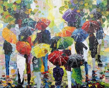 Abstract oil painting Umbrellas II from collection "Grey people" thumb