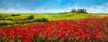 Impressionist oil painting landscape "Poppies of Tuscany" thumb