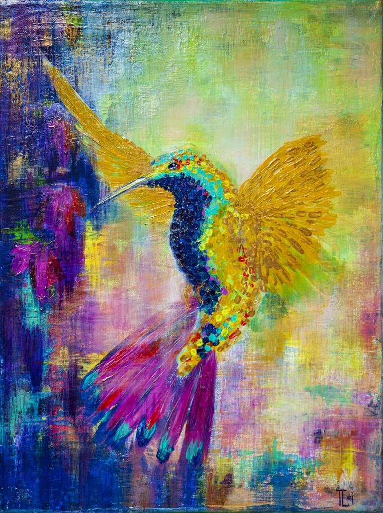 abstract hummingbird painting