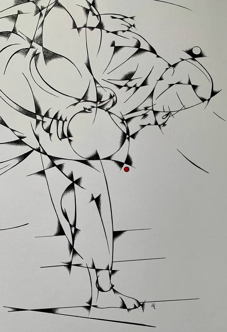 Original Cubism Sports Drawing by Jean-Francois Laurent
