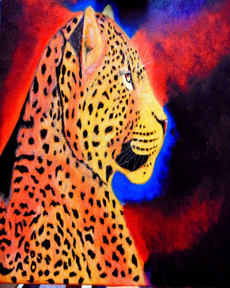 Fiery Leopard ( Size - Height -30, weight - 40) Painting by Yuliya ...