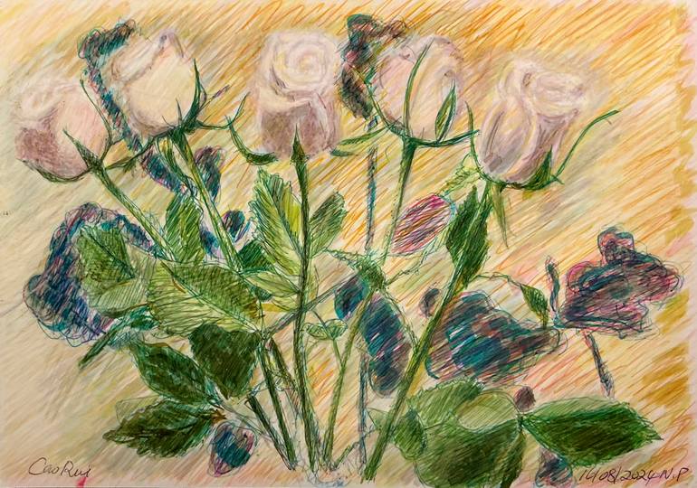 Original Floral Drawing by Grace Cao  Realism Art on Paper  That Pale Complexion