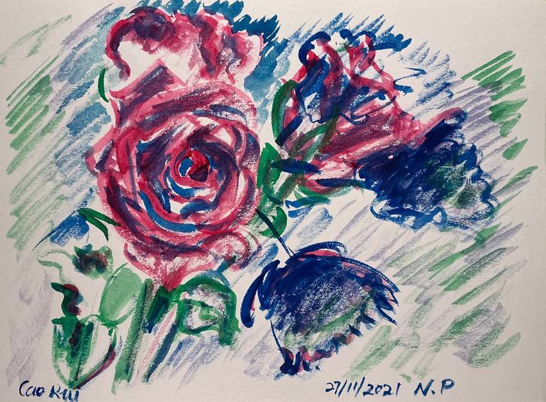 Original Floral Painting by Grace Cao | Realism Art on Paper | Bold and Beautiful
