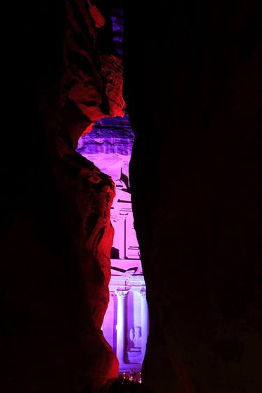 The Al-Khazneh Treasury, illuminated at Night, Petra, Jordan thumb