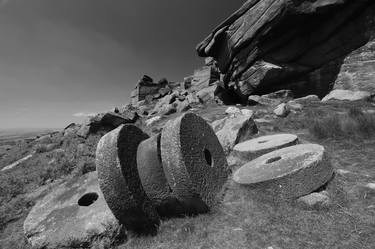 Millstones and rock formations, Stanage Edge, Derbyshire County; Peak District National Park; England; UK - Limited Edition of 20 thumb