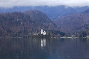 Ariel view of the Pilgrimage Church of the Assumption of Maria, Lake Bled Island, Julian Alps, Slovenia - Limited Edition of 20 thumb