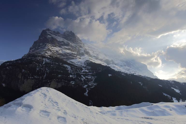Original Landscape Photography by Dave Porter | Abstract Art on Canvas | Winter snow, North face of the Eiger mountain, Grindelwald Ski resort; Swiss