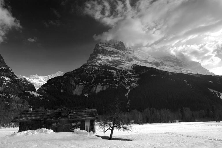 Original Landscape Photography by Dave Porter | Abstract Art on Canvas | Winter snow, North face of the Eiger mountain, Grindelwald Ski resort; Swiss