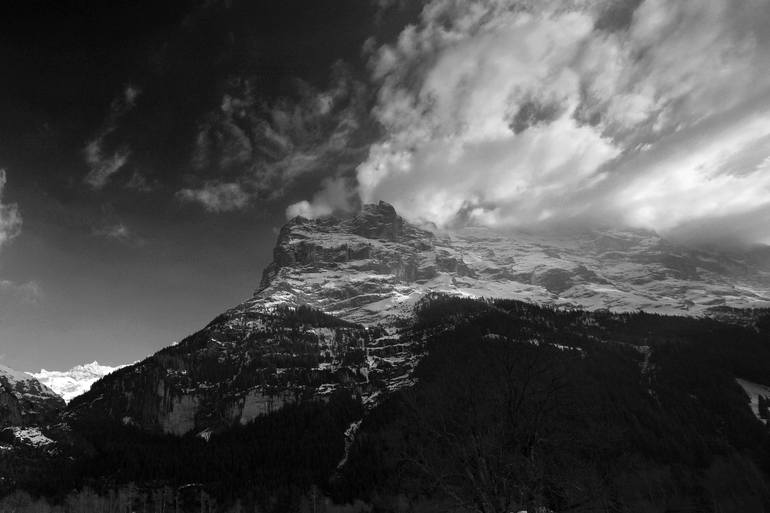 Original Landscape Photography by Dave Porter | Abstract Art on Canvas | Winter snow, North face of the Eiger mountain, Grindelwald Ski resort; Swiss