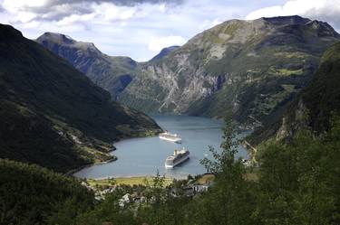 View of cruise ships in Geirangerfjord, Geiranger town, Western Norway - Limited Edition of 10 thumb