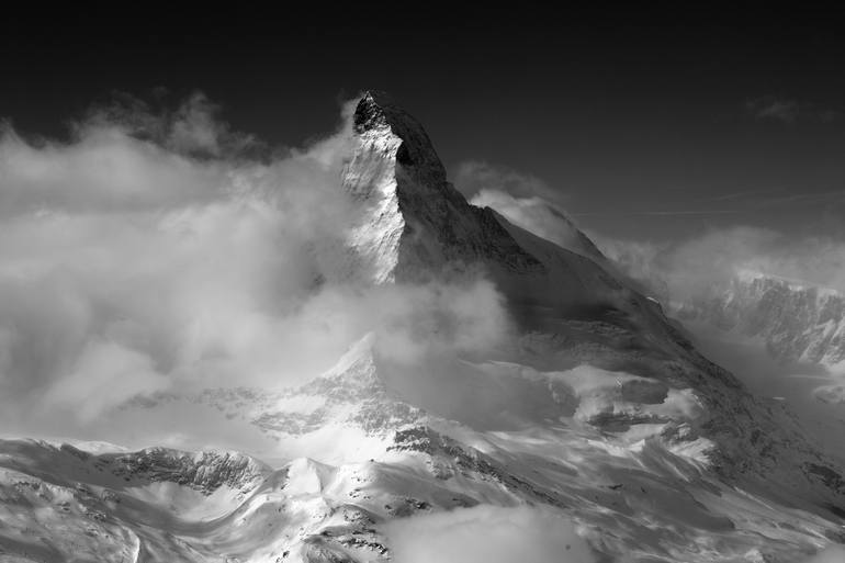 The Alps 24x16 Giclee Art Print, Gallery Framed, White Wood Switzerland Matterhorn Mountain Peak and Sunset