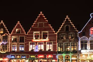 Christmas decorations on the buildings surrounding the Market place, Bruges City, Belgium - Limited Edition of 15 thumb