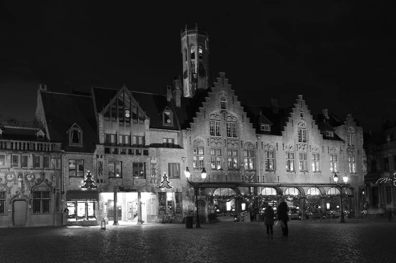 Original Architecture Photography by Dave Porter | Abstract Art on Canvas | The Belfort tower at night, Bruges City, Belgium - Limited Edition of 15