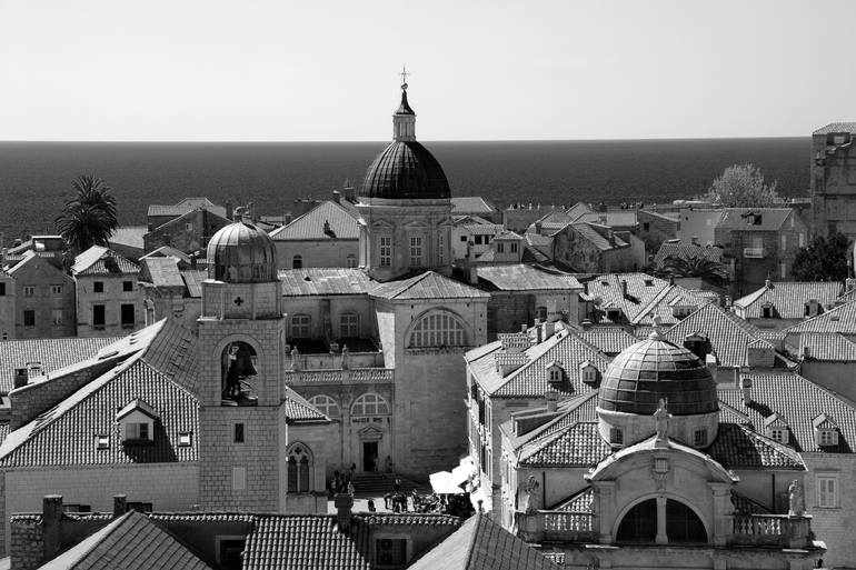 Original Architecture Photography by Dave Porter | Abstract Art on Canvas | Aerial View of the City walls and Terracotta Rooftops, Dubrovnik, Croatia