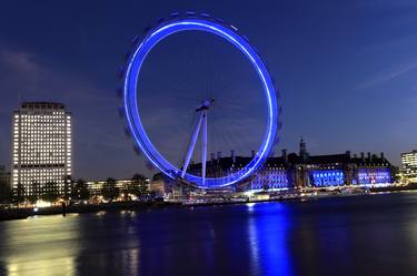 The Millennium Eye Wheel and County Hall at night, river Thames, London - Limited Edition of 15 thumb