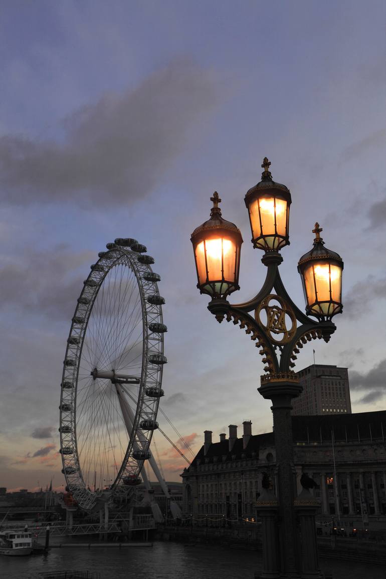 Original Architecture Photography by Dave Porter | Abstract Art on Canvas | The Millennium Eye Wheel and at night, river Thames, London - Limited Edit