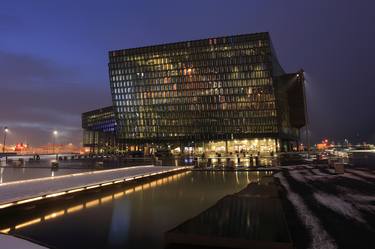 Exterior of the Harpa concert hall illuminated at night, Reykjavik city, Iceland - Limited Edition of 15 thumb