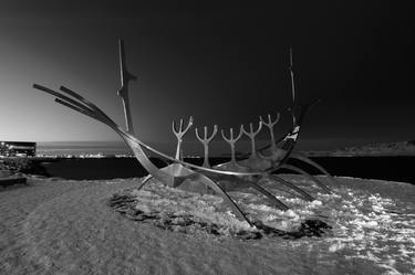 Winter snow over the Sun Voyager sculpture, Reykjavik city, Iceland - Limited Edition of 15 thumb