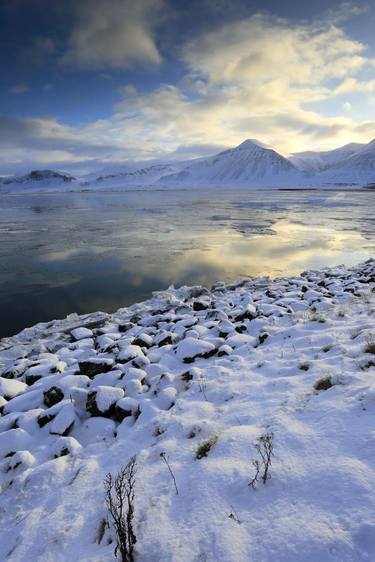 Winter sunrise over the Borgarfjördur fjord, Borgarnes town, Iceland - Limited Edition of 15 thumb