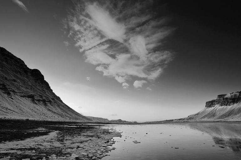 Original Landscape Photography by Dave Porter | Abstract Art on Canvas | Sunset over the frozen Hvalfjordur Fjord, West coast, Iceland - Limited Edit