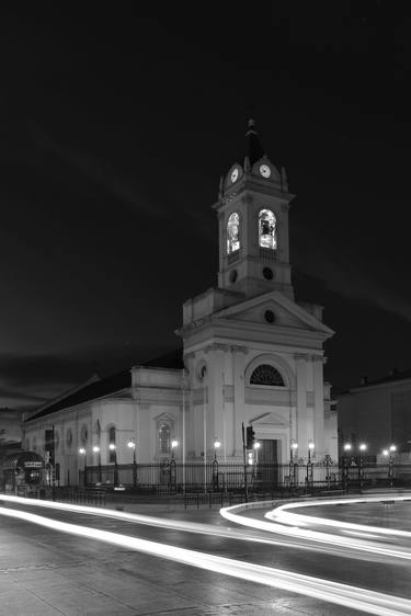 The Sacred Heart Cathedral at night, Plaza Armas, Punta Arenas city, Chile - Limited Edition of 15 thumb