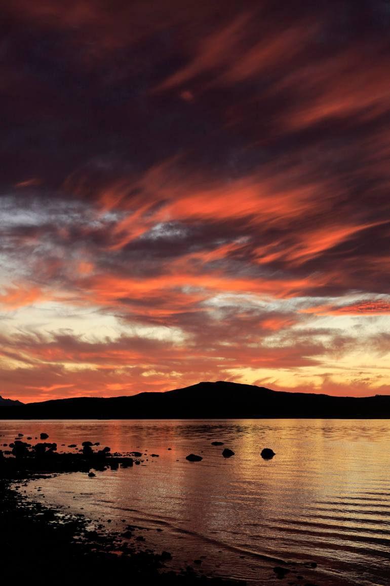 Original Seascape Photography by Dave Porter | Abstract Art on Canvas | Print 03 Sunset over the Gulf of Admiral Montt, Puerto Natales city, Patagonia